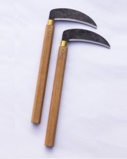 Custom kama with blackened blade, hand made in the UK